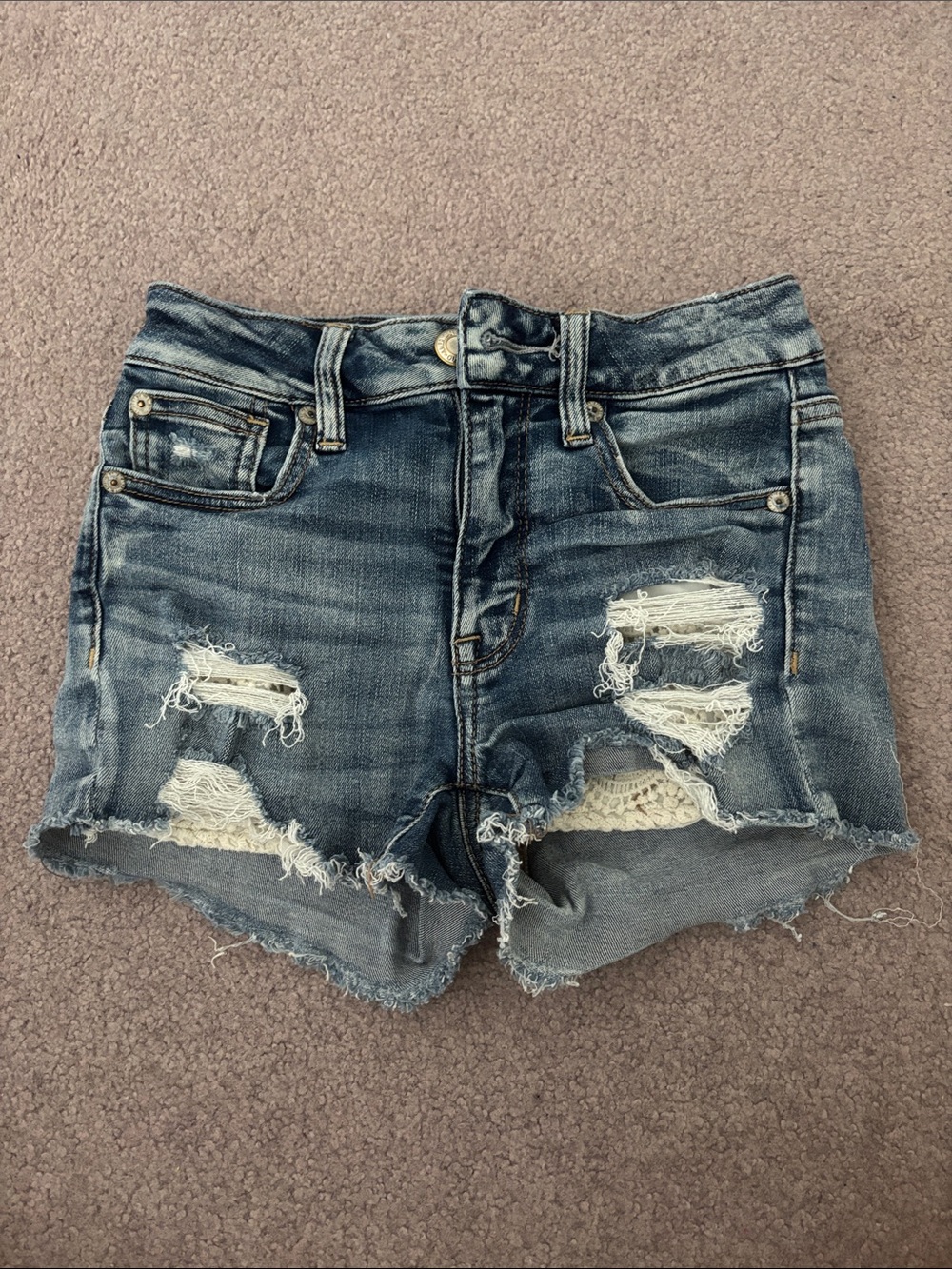 American Eagle Size 00 Hi-Rise Shortie with Crochet Pockets